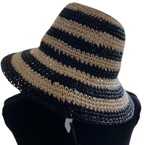 NEW SONOMA Tan with Black Stripes Adjustable Packable Sun Hat - Picture 1 of 7